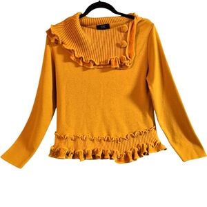 Vintage Fiore Bella M Turkey Made Mustard Yellow Ruffel Knit Wool Cotton Sweater